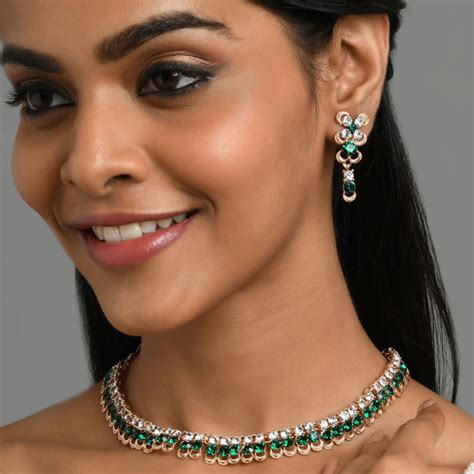 Buy Fida Wedding Luxurious Gold-Plated Emerald American Diamond ...