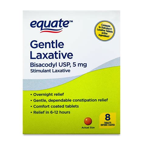 Equate Gentle Laxative Bisacodyl USP 5 mg, 8 Count, Overnight Relief ...