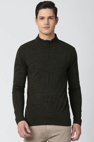 Buy Men Olive Textured Stylized Neck Sweater Online - 739255 | Peter ...