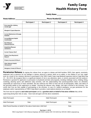 Fillable Online ymcaspokane Family Camp Health History Form ...