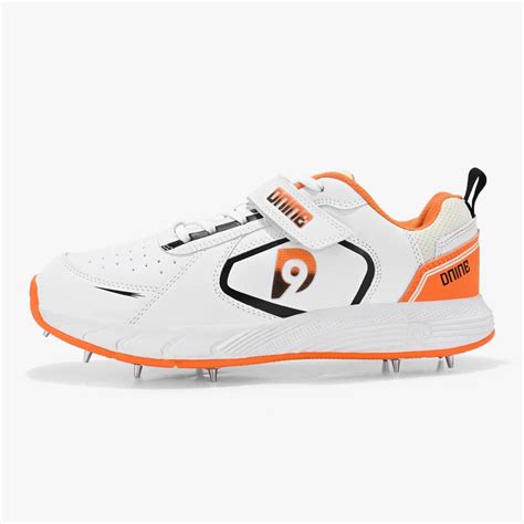 Dnine Bolt Bowling Spike Cricket Shoes (White/Orange) – Jalandhar Style