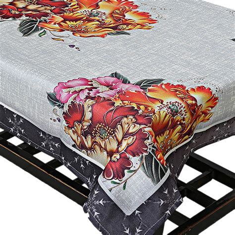 Buy Kuber Industries Floral Jute 4 Seater Center Table Cover - Grey ...