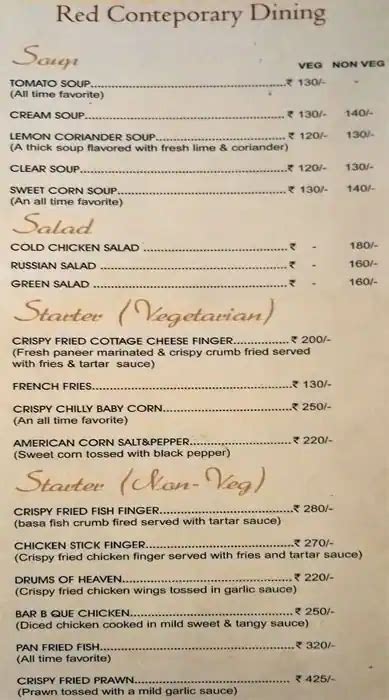 Menu at Red, Guwahati