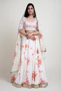 Buy White Chanderi, Cotton Silk Digital Print Round Floral Lehenga Set ...