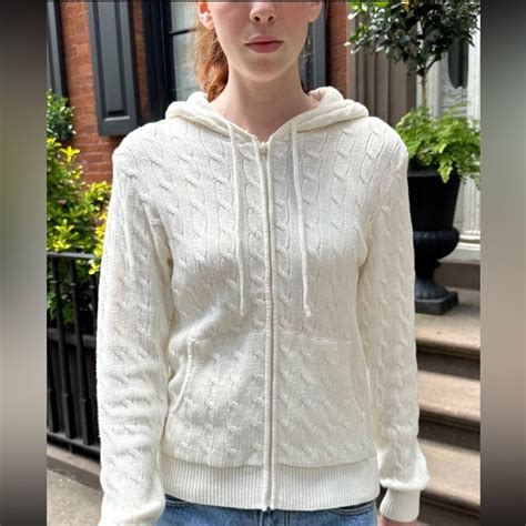Brandy melville cream Ayla cable knit zip up sweater | Cable knit ...