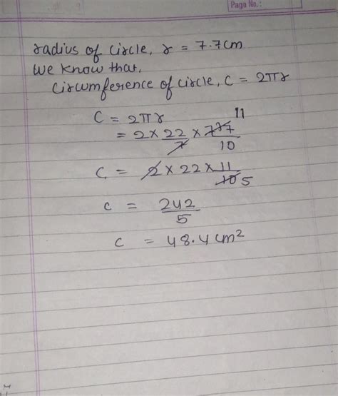 circumference of circle with radius 7.7 cm - Brainly.in