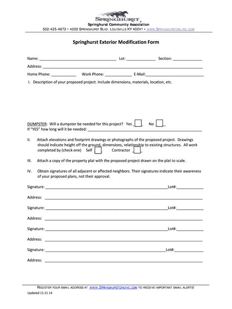 Fillable Online Springhurst Exterior Modification Form Fax Email Print ...