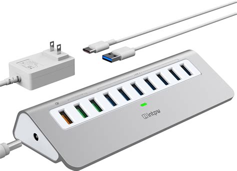 Powered USB Hub 10Gbps, 10 Port USB 3.1 Gen 2 Hub with 7 USB 3.1 Data ...