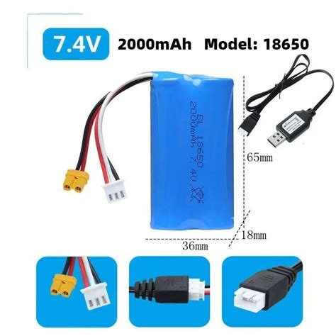 7.4V 2000mAh 18650 2S Li-ion Battery with XT30 Plug for Radiomaster ...
