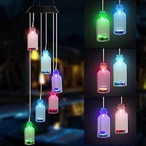 DOUBLEZHE Solar Wind Chimes for Outside, Color Changing Wish Bottle ...