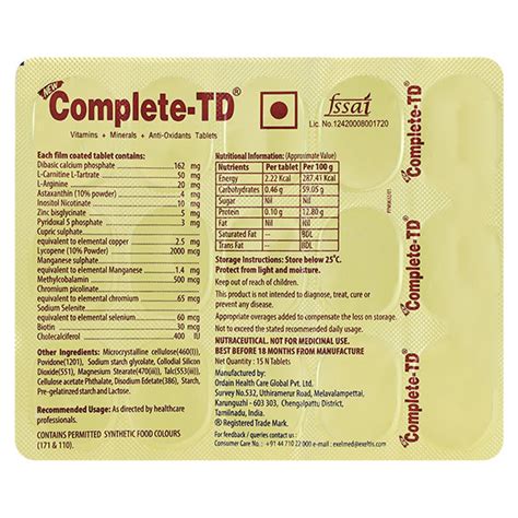Complete TD Tablet 15s - Uses, Side Effects, Price, and Dosage ...