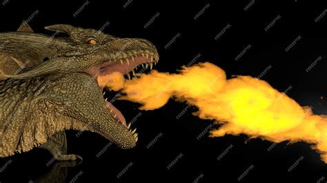 Premium Photo | Realistic dragon breathes fire on a black background on ...