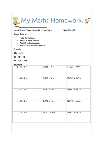 Image result for Maths Homework Sheets