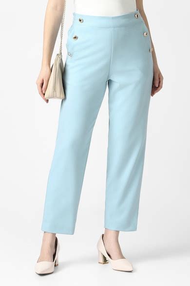 Buy Women Light Blue Solid Formal Trousers Online - 40216230 | Van Heusen