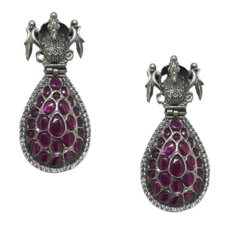 925 Sterling Silver Ear Statement Eardrop Peacock Spinal - Silver Palace