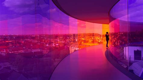 Wallpaper building, glass, colorful, light, man, corridor hd, picture ...