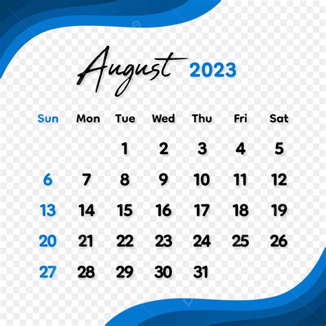 August 2023 Calendar PNG Transparent, August 2023 Calendar Png Free ...