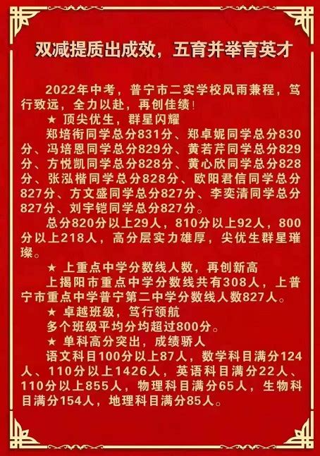 2022年普宁二中实验学校中考成绩升学率(中考喜报)_小升初网