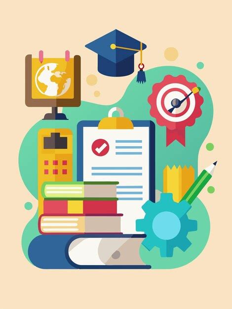 A colorful illustration of a graduation cap and a diploma with a ...