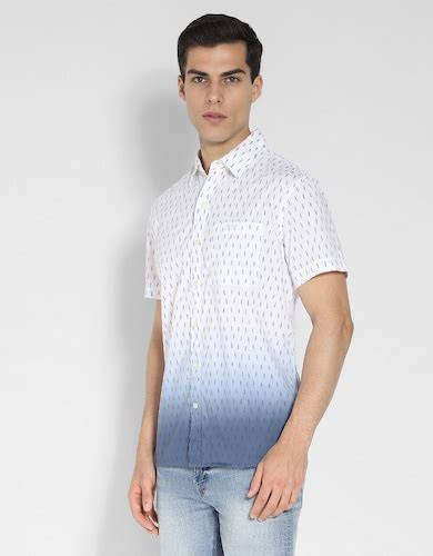 Buy American Eagle Men White Dip Dye Button-Up Resort Shirt Online