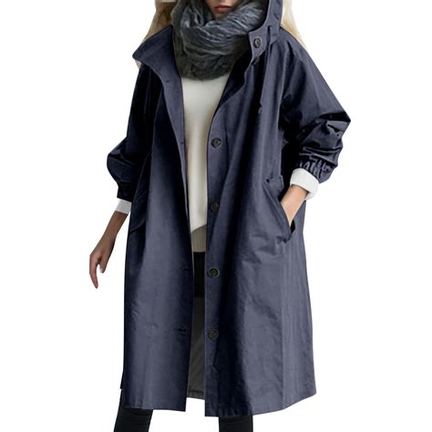 Hessimy Lined Raincoat For Women Waterproof With Hood Solid Color ...