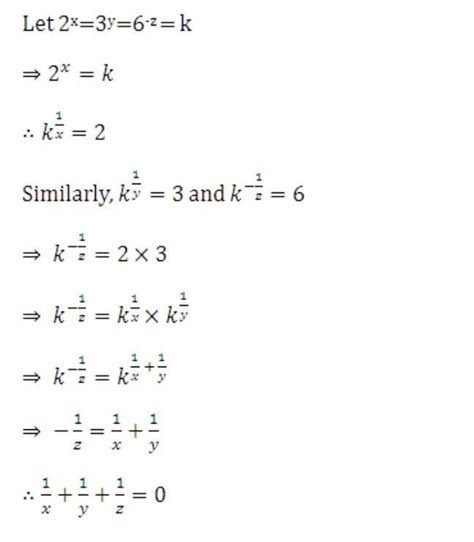 2^x=3^y=6^z, then 1/x+1/y+1/z= ? - Brainly.in