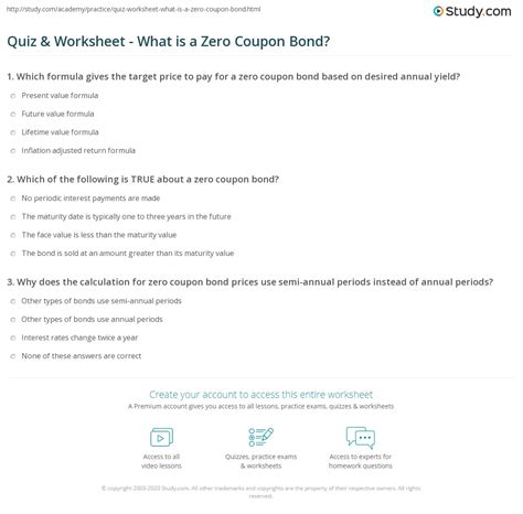 Quiz & Worksheet - What is a Zero Coupon Bond? | Study.com