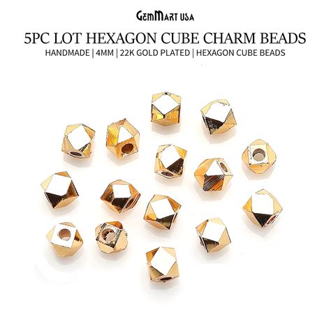 Buy 5pc Lot Hexagon Cube Charm, Gold Spacer Beads, Tiny Cube Beads ...