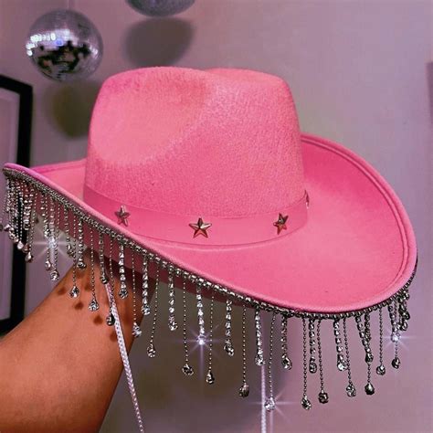 Disco babes pink cowboy hat with diamond trim. - Depop | Pink cowboy ...