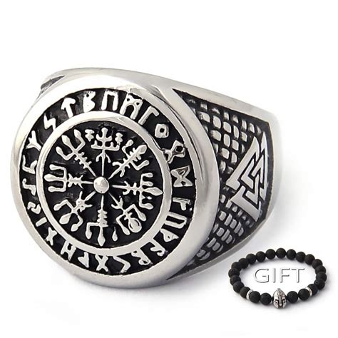 Buy ENXICO Vegvisir The Viking Runic Compass Ring with Rune Circle and ...