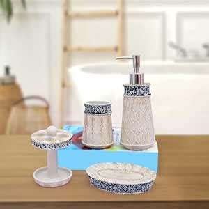 Glaceon Resin Bathroom Accessory Set, 4-Piece - Floral, Soap Dispenser ...