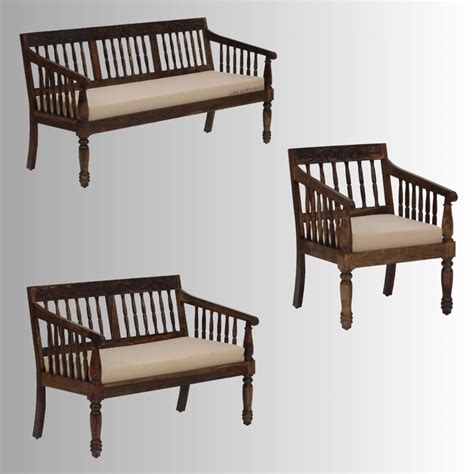 Utin Solid Wooden Sofa Set ( 3+2+1 Seater) Walnut – Furnweave