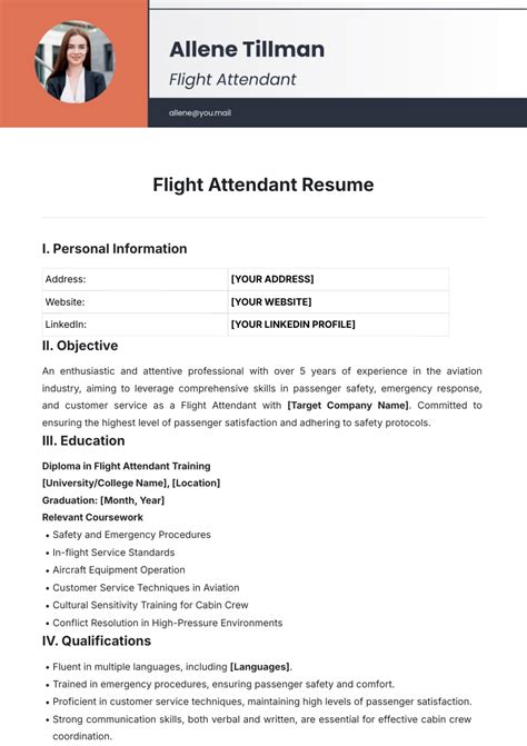 Free Cabin Crew Resume Template to Edit Online