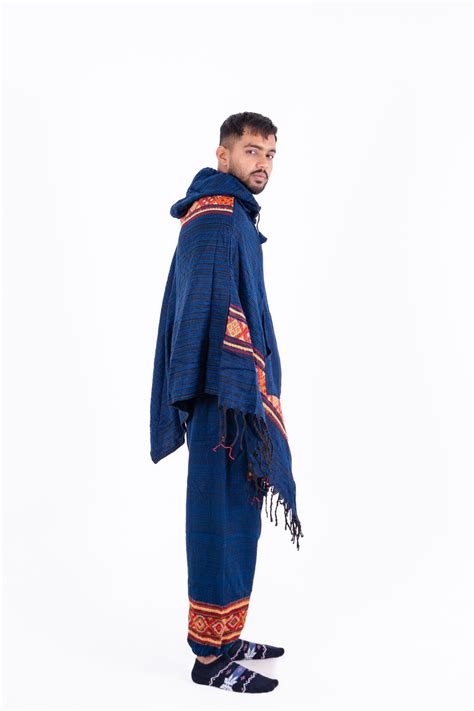 Navy Blue Kullu Poncho Dress with Ethnic Detailing – HippieInYou