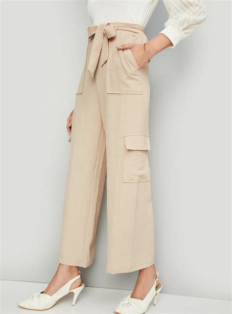 Buy Women Textured Belted Cargo Trousers Online at just Rs. 1199.0 ...