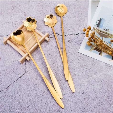 4 Pc Golden Designer Spoon Set Stainless Steel Tea & Coffee Spoons ...