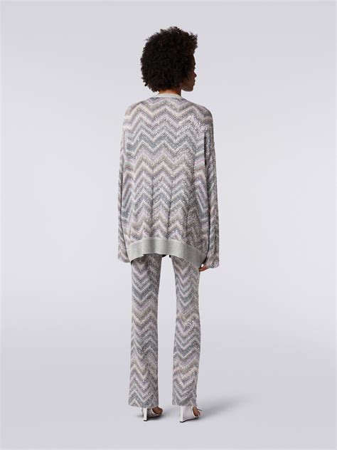 Oversized cardigan in zigzag viscose blend with sequins