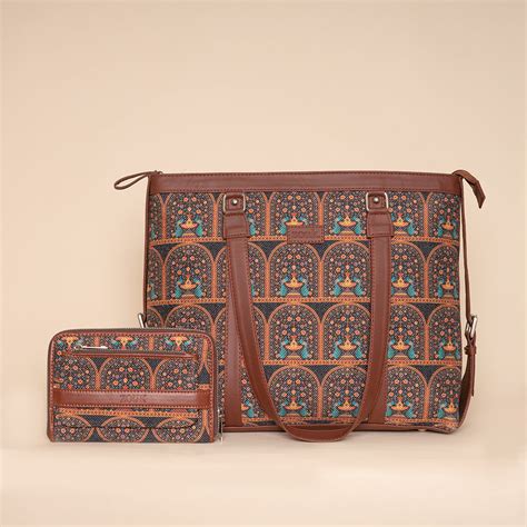 Royal Indian Peacock Motif - Office Bag & Classic Zipper Wallet Combo