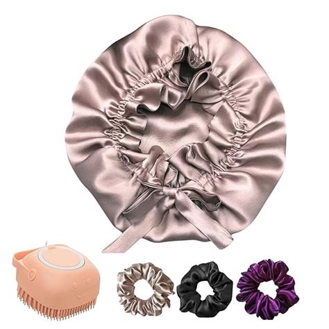 Buy Atrube SatinSilkBonnet Reversible Sleep Cap with hair massager ...