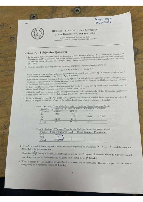 HUL 315 Minor Paper - Amaiya Singhal 2021C550598 HUL315: ECONOMETRICS ...