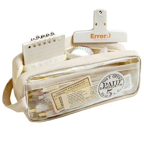 Wolpin Large Capacity Pencil Bag Transparent Cream | PVC Pencil Pouch ...
