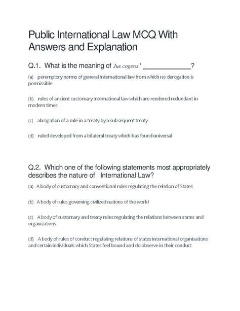 Public International Law MCQs with Explanations LLB 3 Years - Studocu