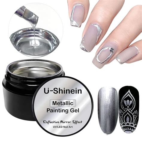 Amazon.com : U-Shinein 8ml Metallic Painting Gel, Silver Painted Nail ...