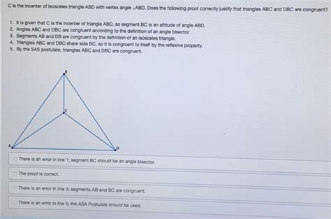 Solved: C is the incenter of isosceles triangle ABD with vertex angle ∠ ...