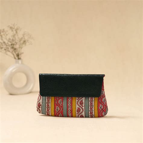 Multicolor Hand Print Clutch with Embossed Leather Flap