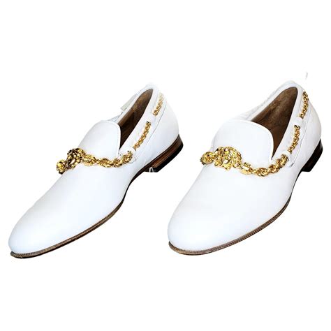 SS 2015 VERSACE WHITE LEATHER LOAFER SHOES w/ GOLD PLATED HARDWARE Size ...