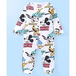Babyhug Disney Interlock Knit Full Sleeves Sleep Suit with Mickey Mouse ...