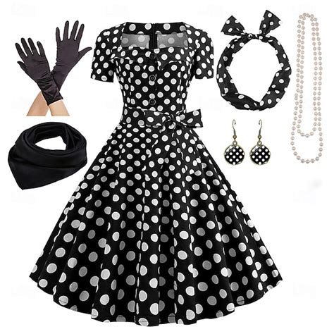 Women's A-Line Rockabilly Dress Polka Dots Swing Dress Flare Dress with ...