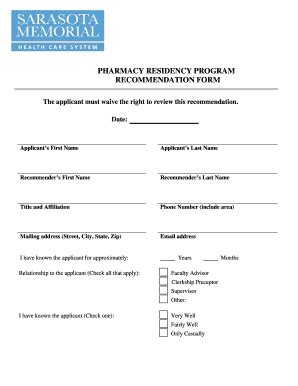 Fillable Online PHARMACY RESIDENCY PROGRAM RECOMMENDATION FORM Fax ...