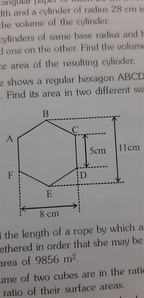 figure shows a regular hexagon ABCDEF of side 5 cm.find its area in two ...